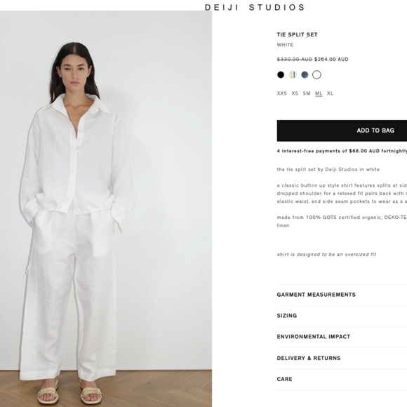 DEIJI STUDIOS The Tie Split Linen Pant White Organic Summer Staple Size M / L - Picture 11 of 16